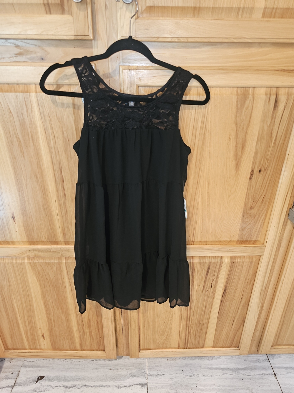 As U Wish Black Lace Yoke Tiered Mini Dress